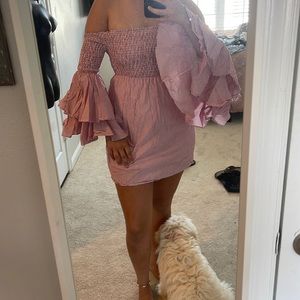 GIANNI BINI PINK&WHITE STRIPED DRESS WITH BELLBOTTOM SLEEVES